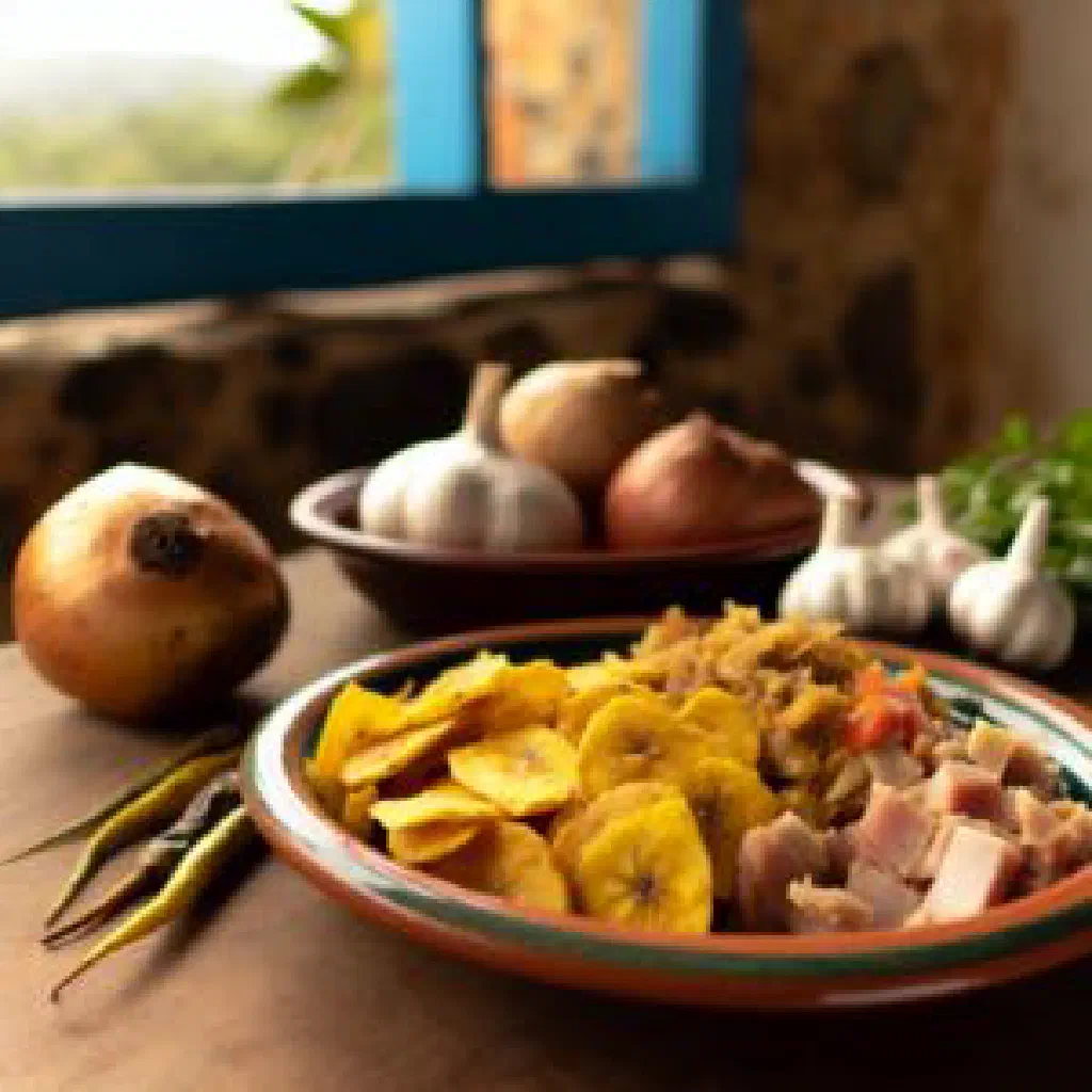 A bowl of creamy Cape Verdean gufongo with banana, rice and fish