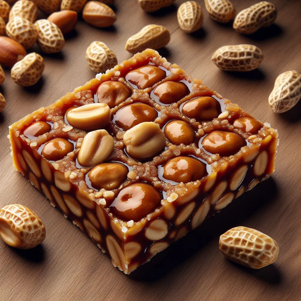 Golden pieces of Cape Verdean pé de moleque peanut brittle on a plate