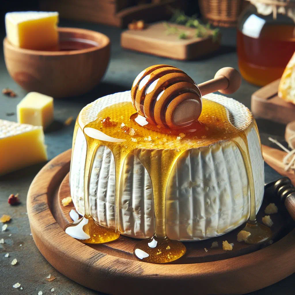 Slices of goat cheese drizzled with honey and scattered with nuts