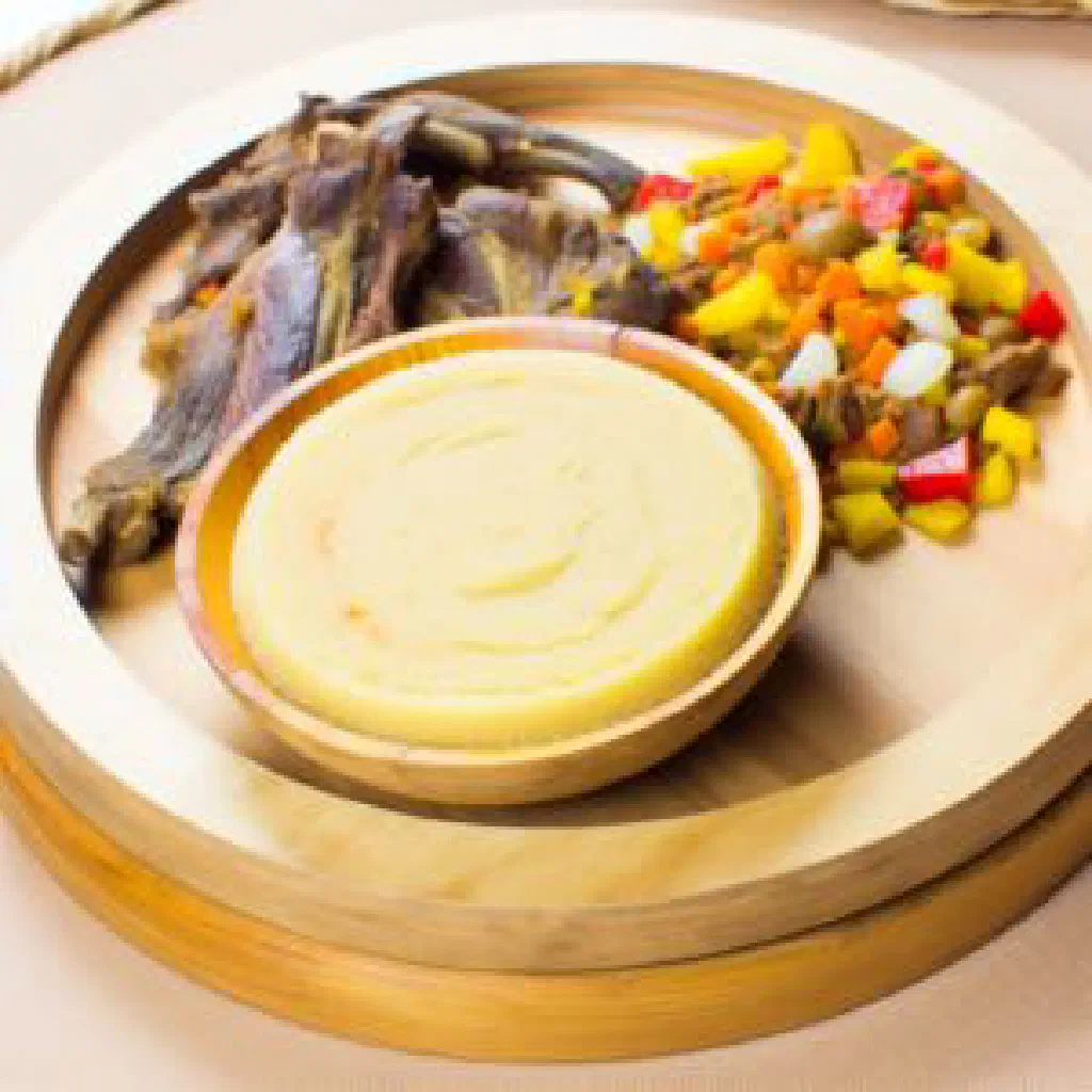 Tapé, a mashed cassava dish with onions, chilli and palm oil