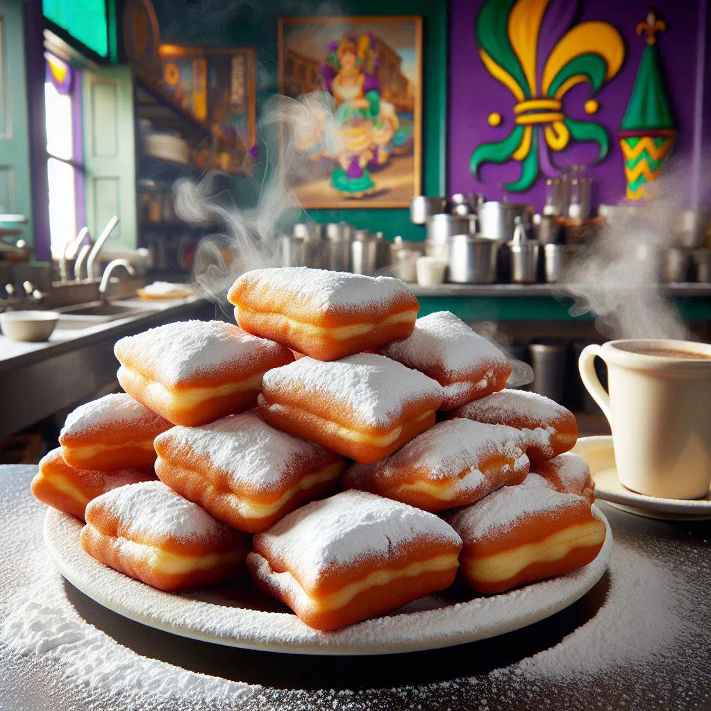 Golden deep-fried Chadian beignets dusted with icing sugar
