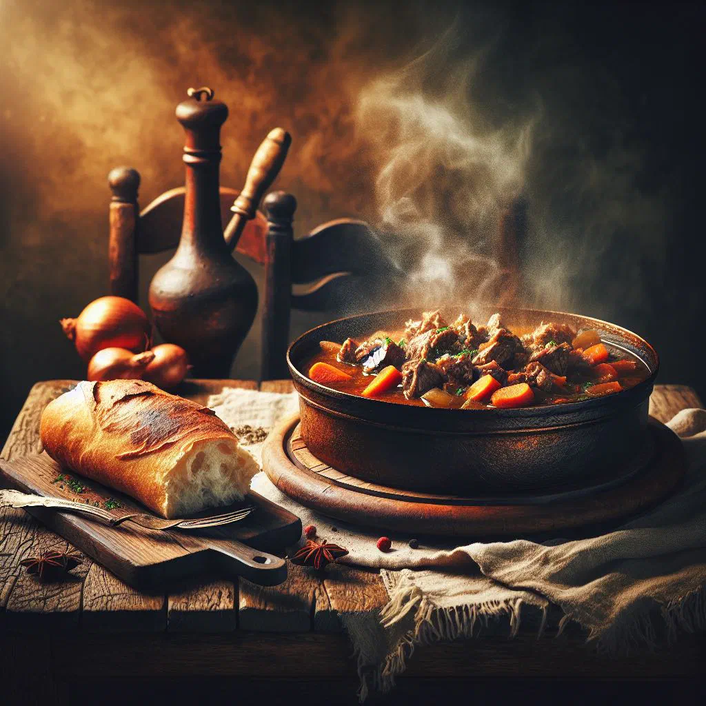 Chadian meat stew with tender beef, carrots and peppers in a rich tomato sauce