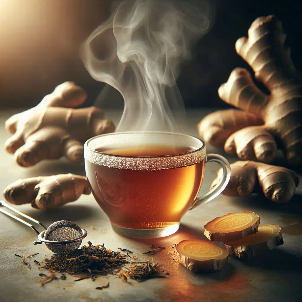 Glass of Chadian ginger tea with fresh ginger and cinnamon