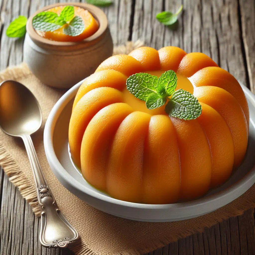 Golden baked Budín de Zapallo pumpkin pudding sliced on a plate