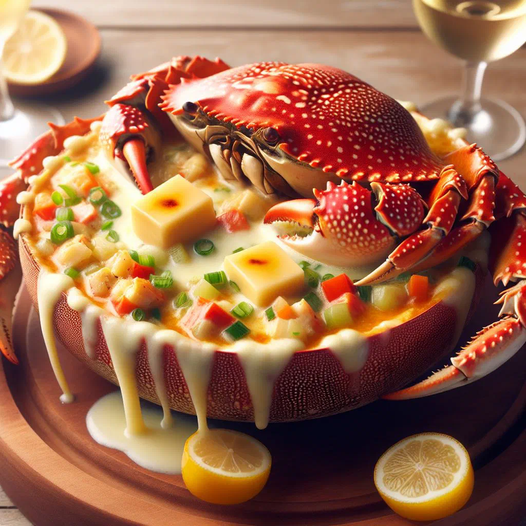 Creamy Chilean king crab chowder garnished with fresh parsley