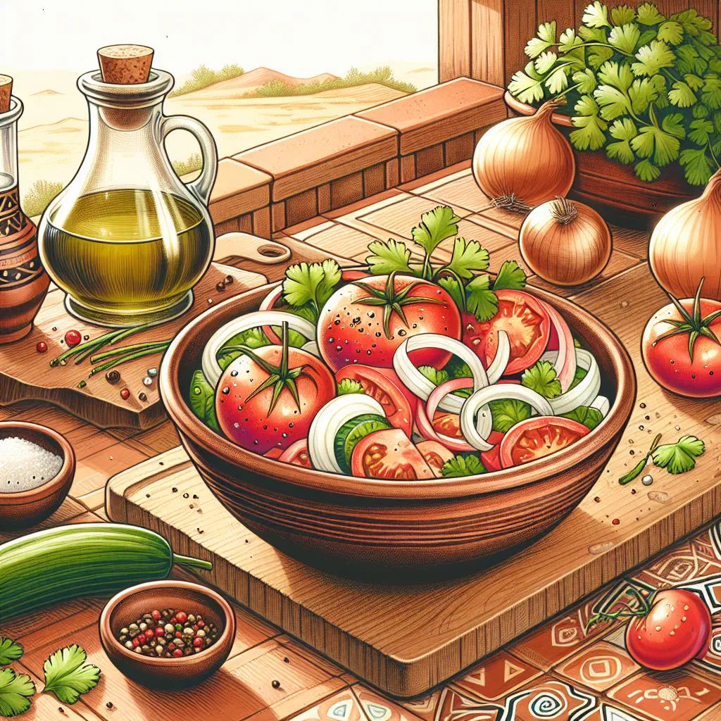 Chilean tomato and onion salad garnished with fresh coriander
