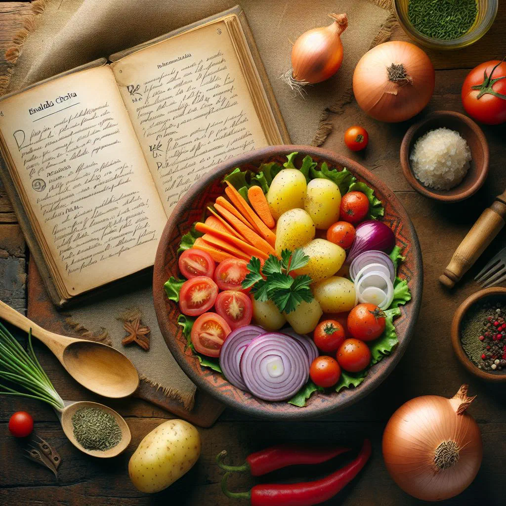 Fresh Chilean salad with tomatoes, red onion and herbs in a bowl