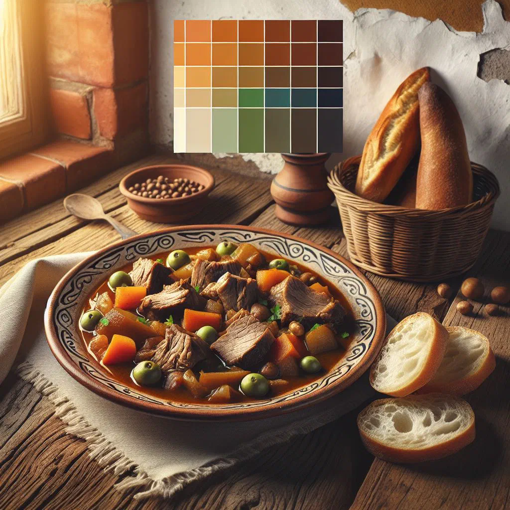 A hearty Chilean beef stew with potatoes and carrots garnished with parsley