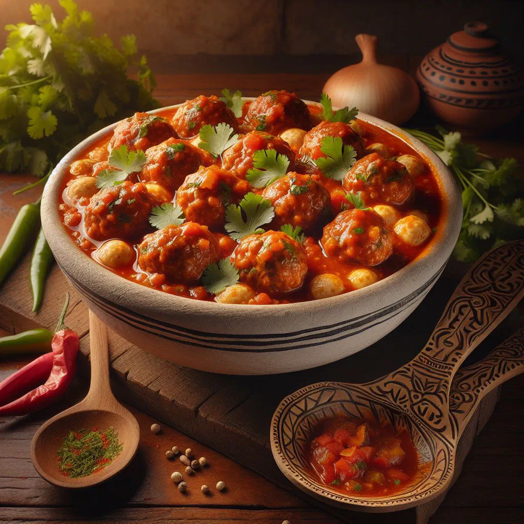 Chilean albóndigas en salsa, tender meatballs simmered in rich tomato sauce with fresh parsley