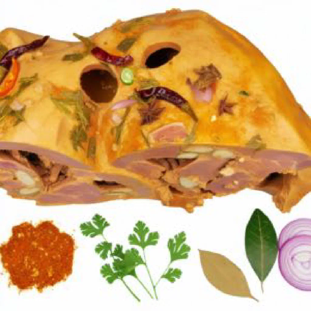 Sliced queso de cabeza set in savoury jelly on a plate