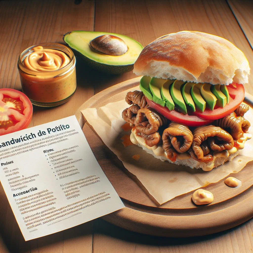 Chilean sándwich de potito with marinated meat, avocado and coriander in a fresh roll