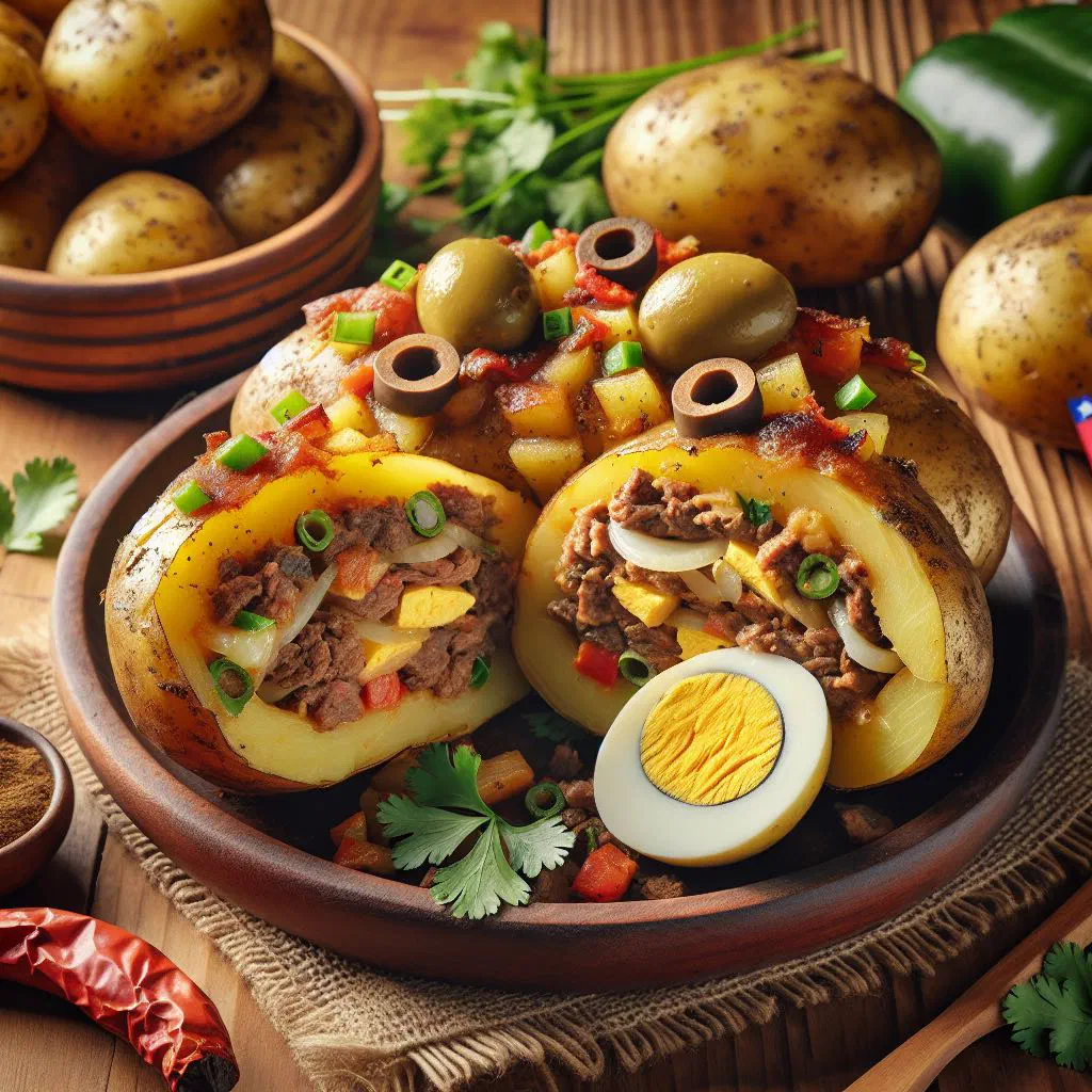 Golden deep-fried Chilean papas rellenas filled with spiced minced meat