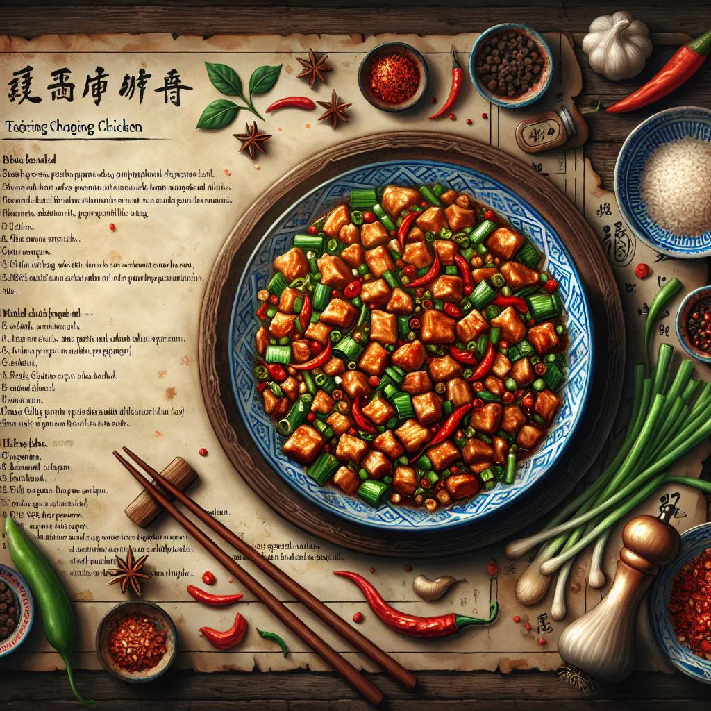 Chongqing chicken with dried red chillies and Sichuan pepper in a bowl
