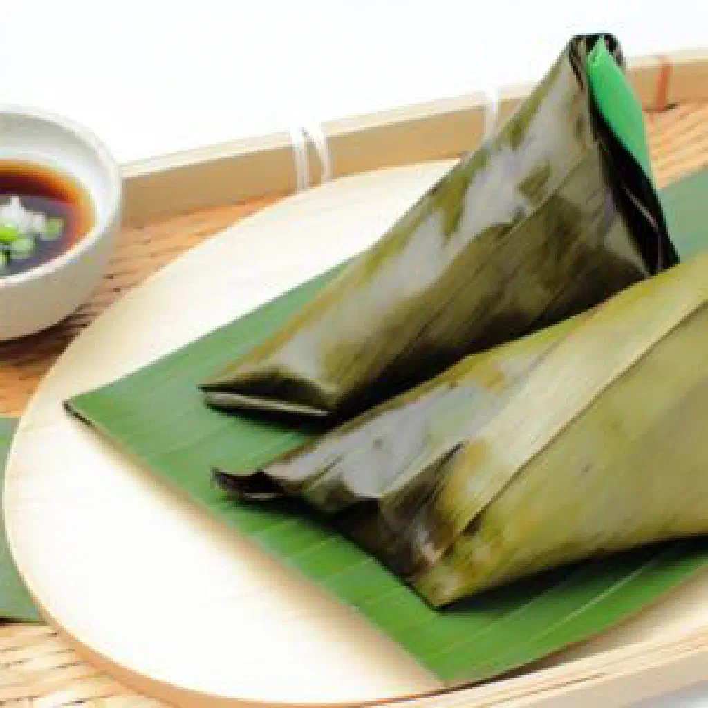 Steamed lotus leaf parcels of fragrant rice opened to reveal the filling