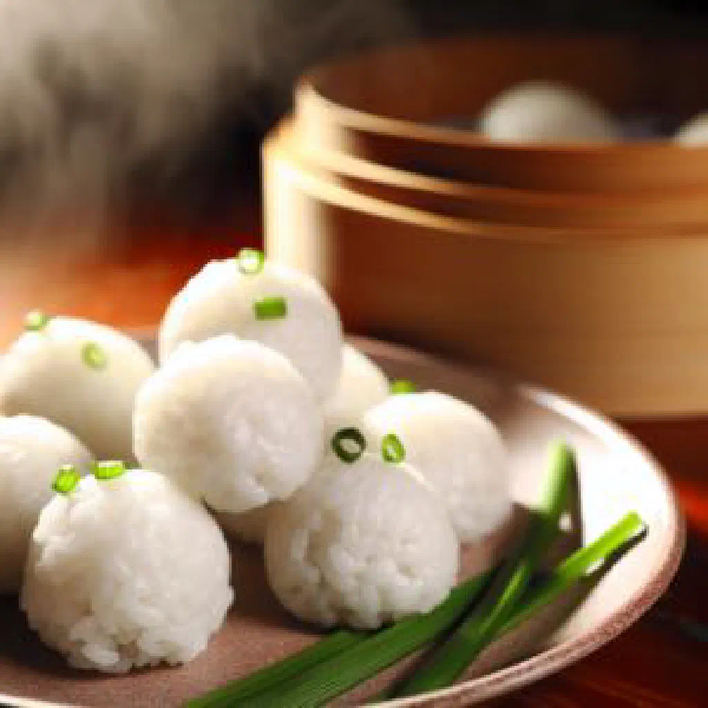 Sweet steamed song gao glutinous rice dumplings on a plate