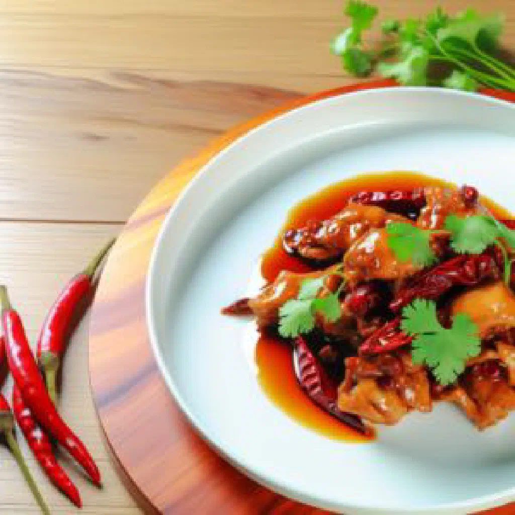 Tender drunken chicken pieces garnished with fresh coriander