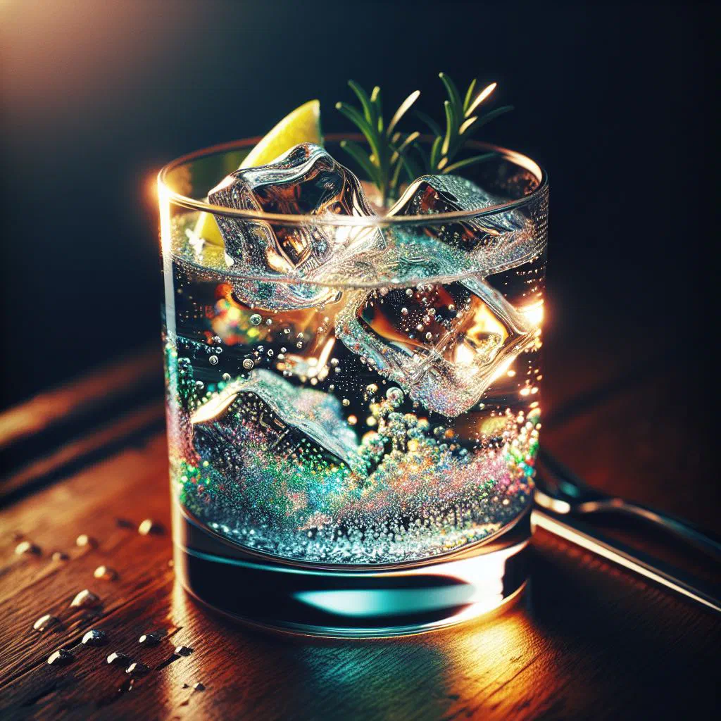 Aguardiente cocktail with mango, lime and fresh mint over ice