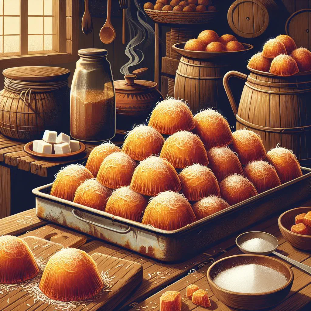 Golden coconut cocadas arranged on a serving plate