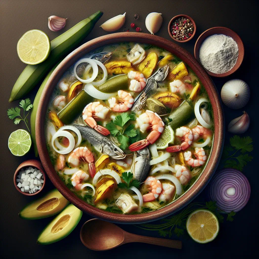 A steaming bowl of Colombian sopa de biche garnished with fresh coriander and avocado
