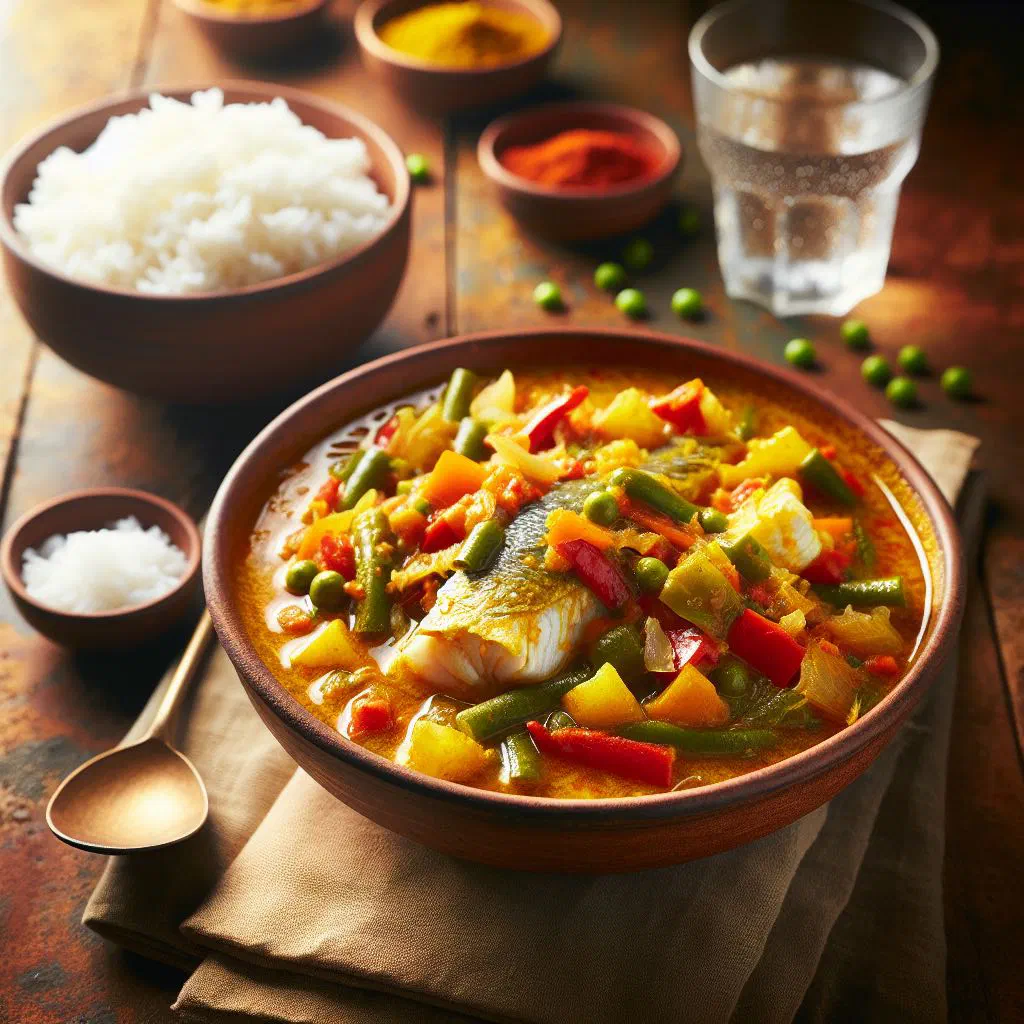 Comorian fish curry simmered in coconut sauce, garnished with fresh coriander