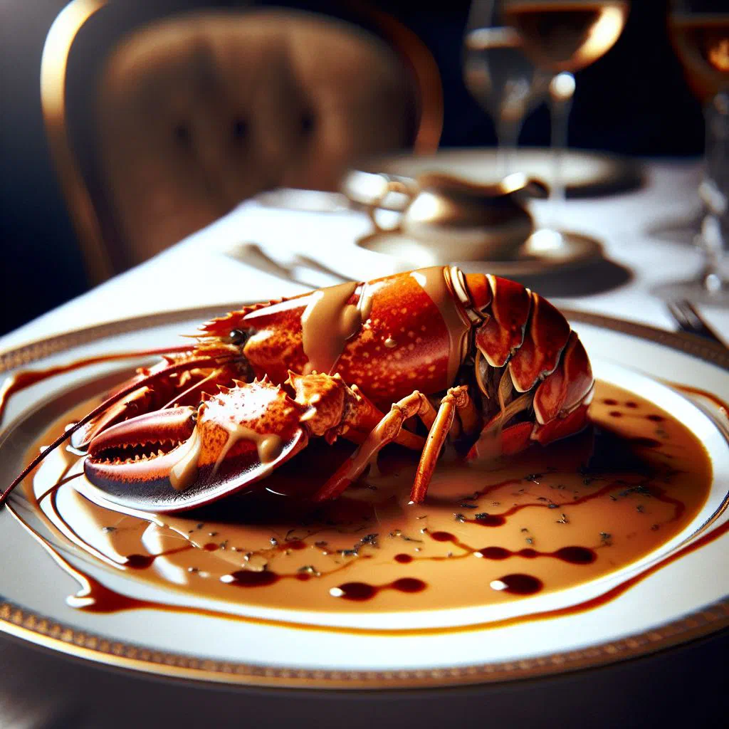 Spiny lobster in a creamy vanilla and coconut sauce, garnished with fresh herbs