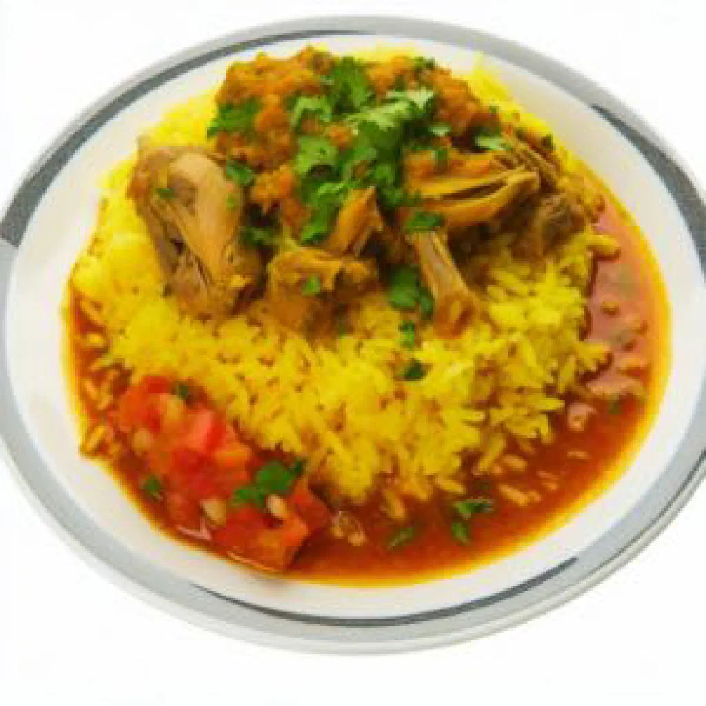 Fragrant Comoran pilao rice with tender meat, carrots and fresh herbs