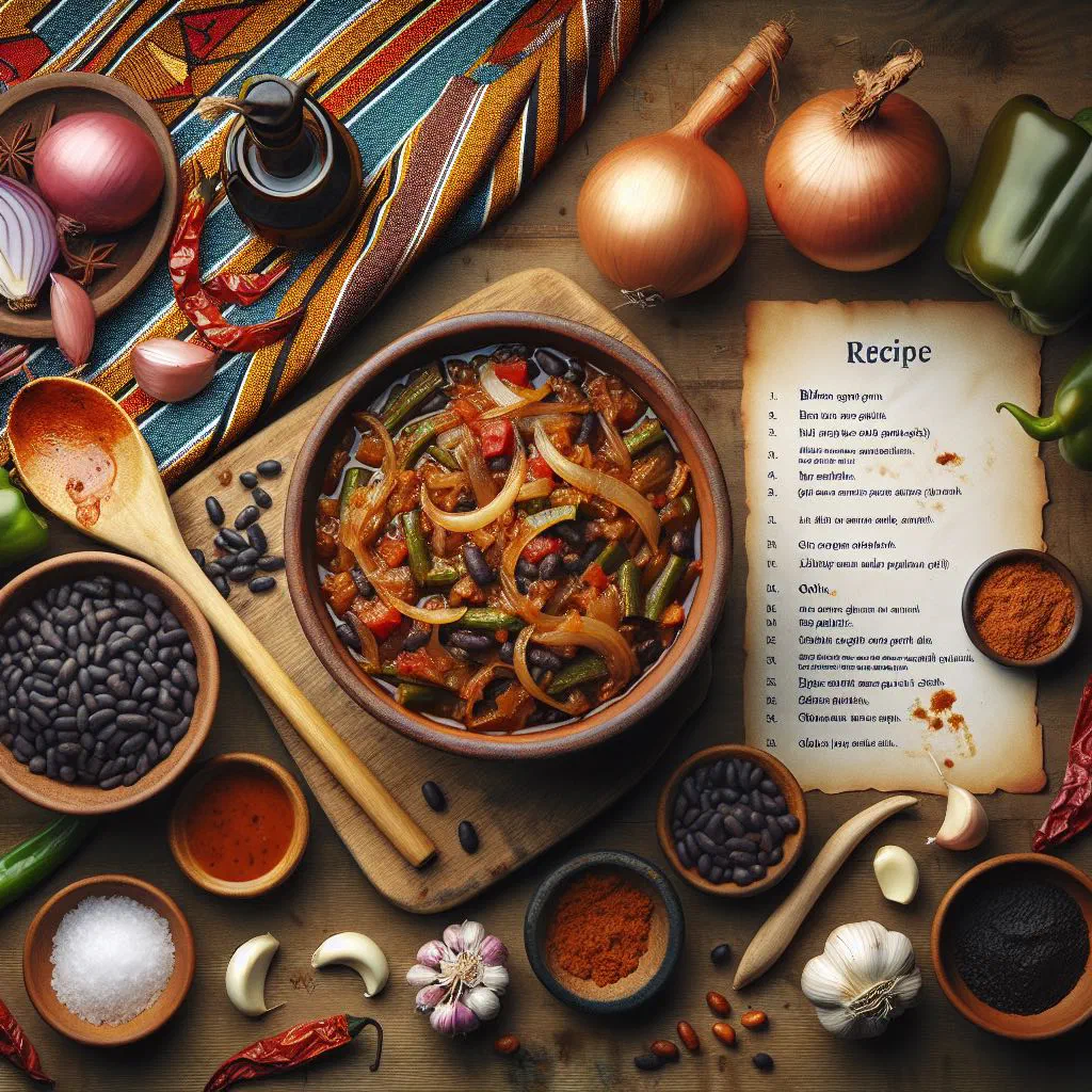Bowl of madesu, a Congolese peanut and vegetable stew garnished with fresh herbs
