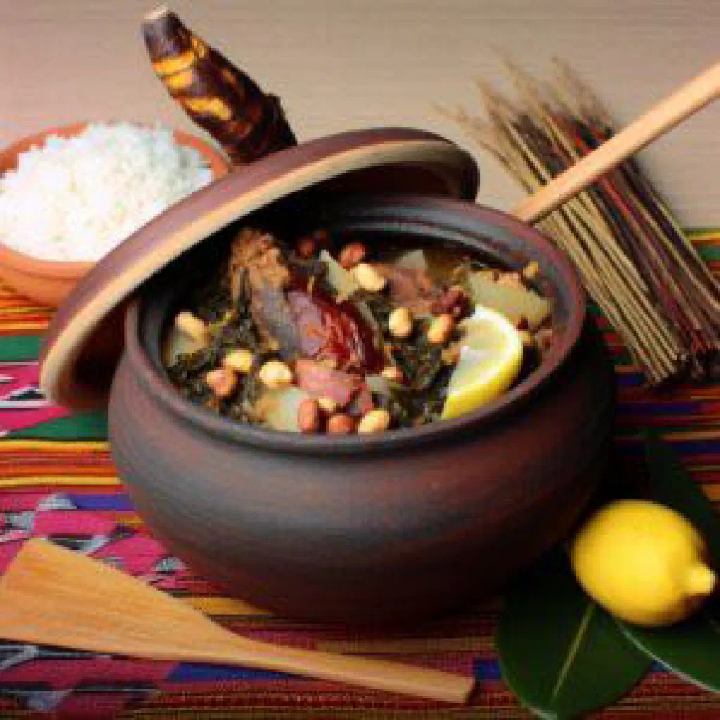 Bowl of Congolese Mbika with yam, tomatoes and coconut sauce