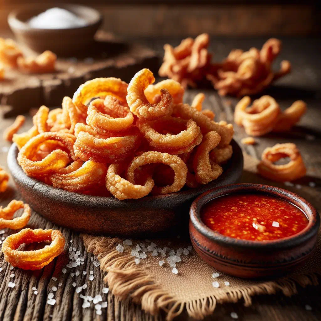 Golden, crispy fried pork chicharrones served with lime wedges