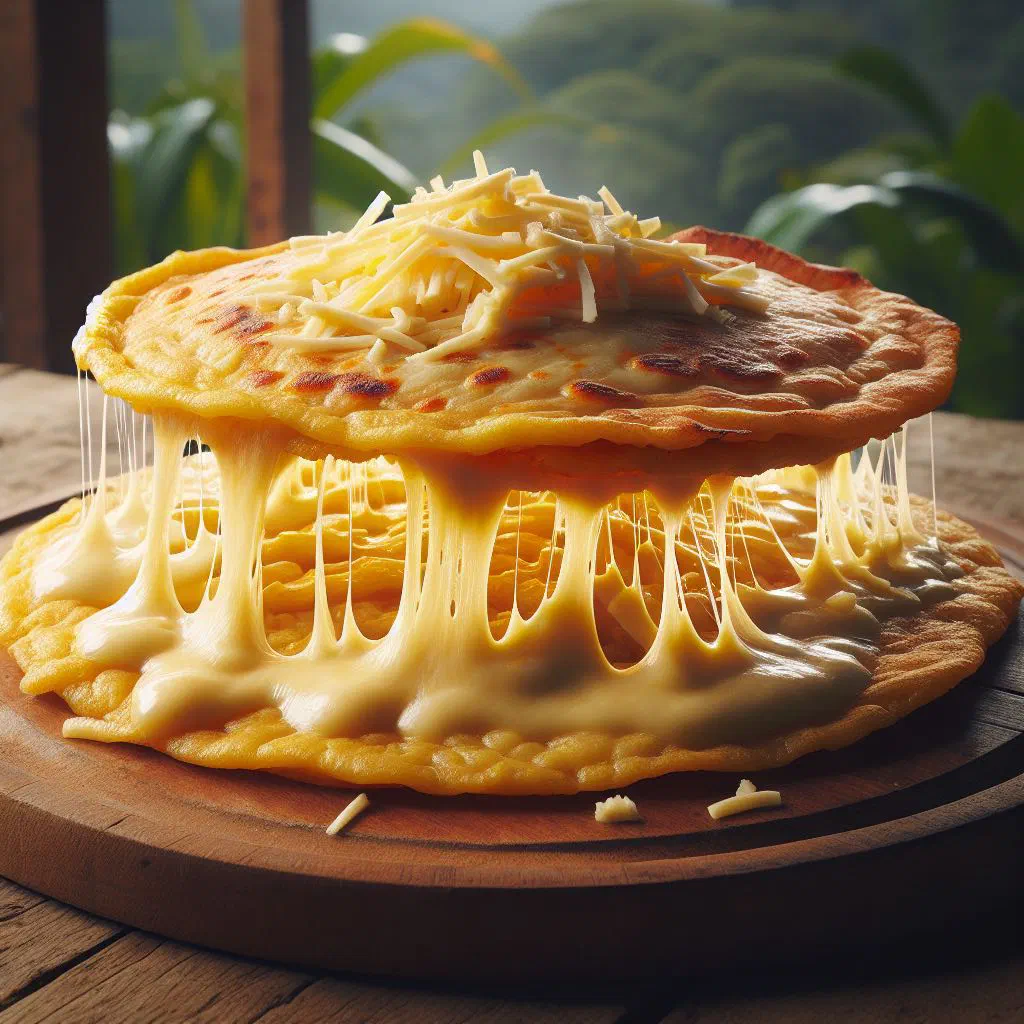 Golden Costa Rican chorreada corn pancakes served with soured cream