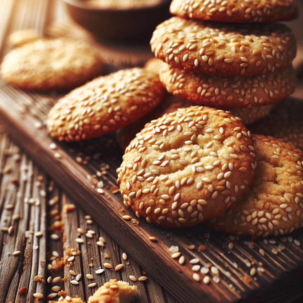 Golden sesame-studded Galletas de Ajonjolí cookies on a plate