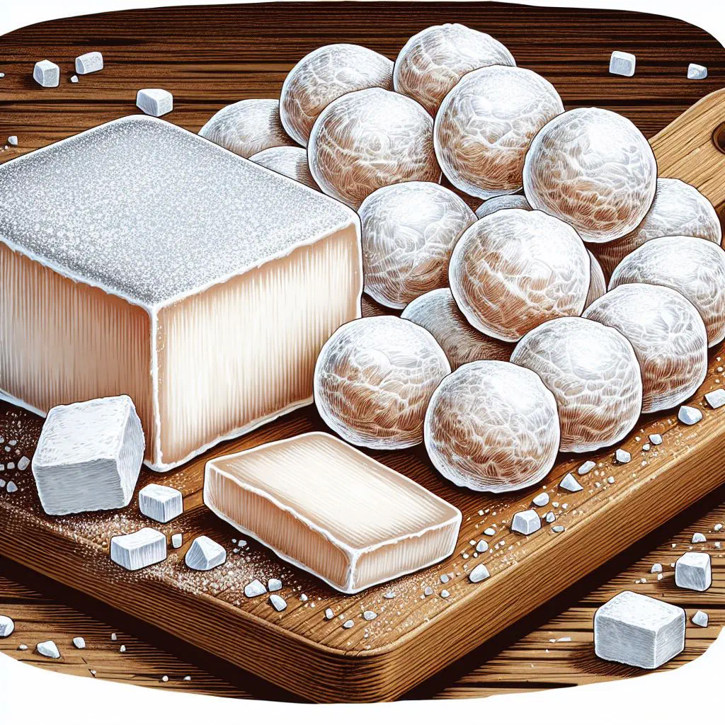 Squares of coconut melcocha on a plate with fresh mint