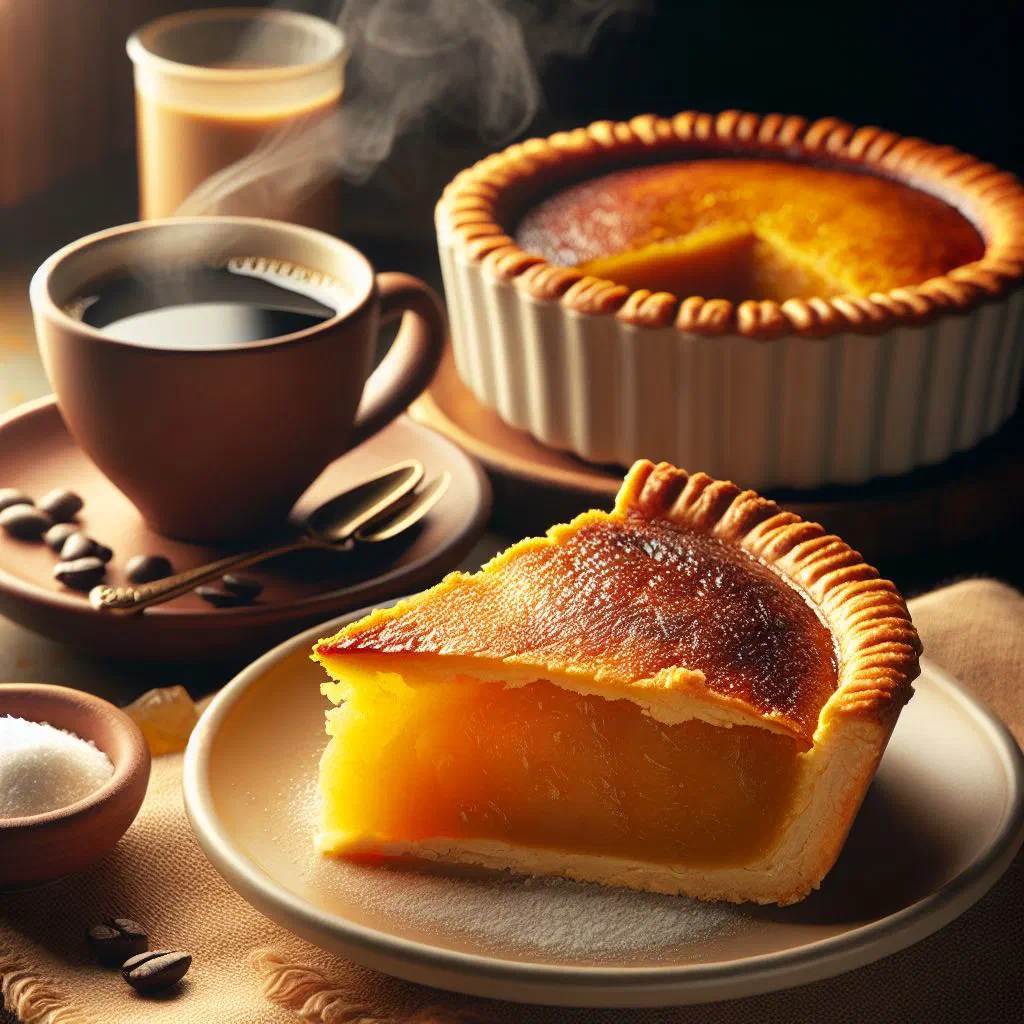 Golden slice of pastel de ayote squash cake dusted with cinnamon