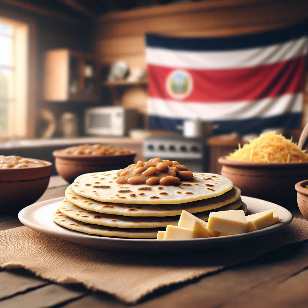 Stack of freshly cooked Costa Rican corn tortillas on a plate