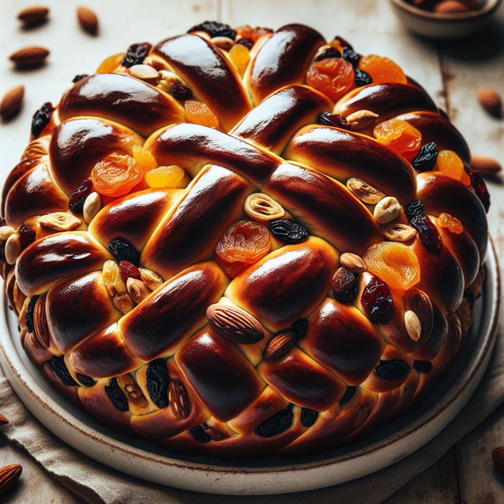 Golden-crusted Croatian biskupska pogača bread topped with black olives