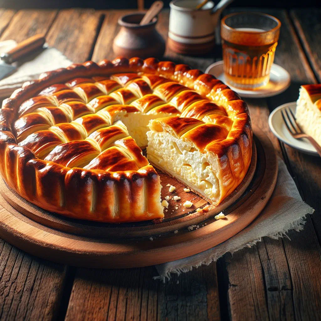 Golden baked Croatian cheese pita cut into squares