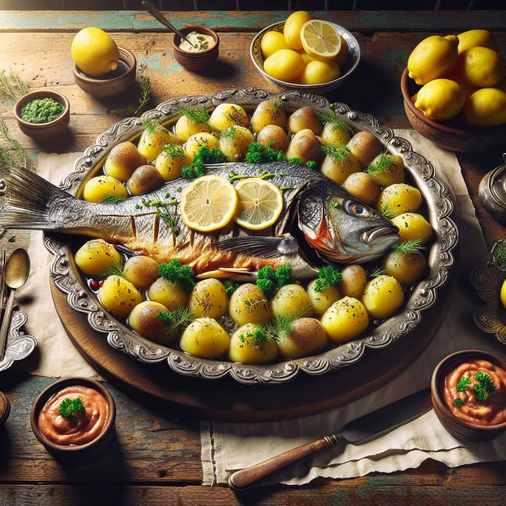 Fiš paprikaš fish stew in a rich red paprika sauce garnished with parsley