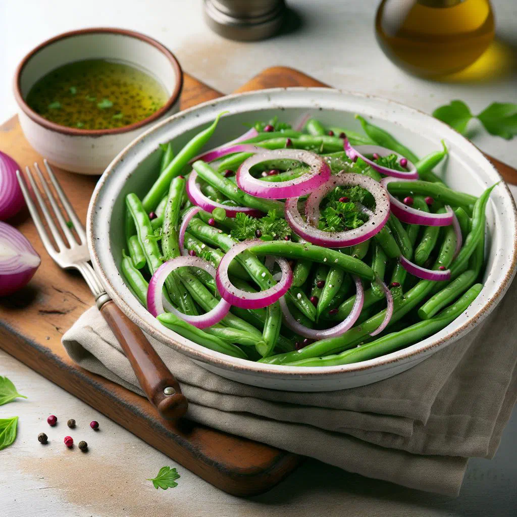 Croatian white bean salad with red onion, peppers and fresh parsley