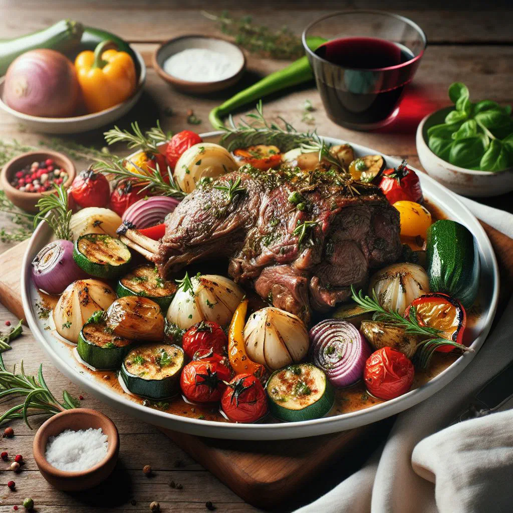 Tender poached lamb served in a fragrant broth with fresh herbs