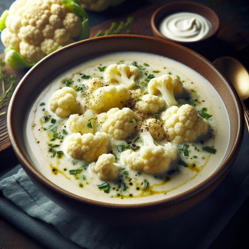 Bowl of creamy Croatian cauliflower soup garnished with fresh parsley