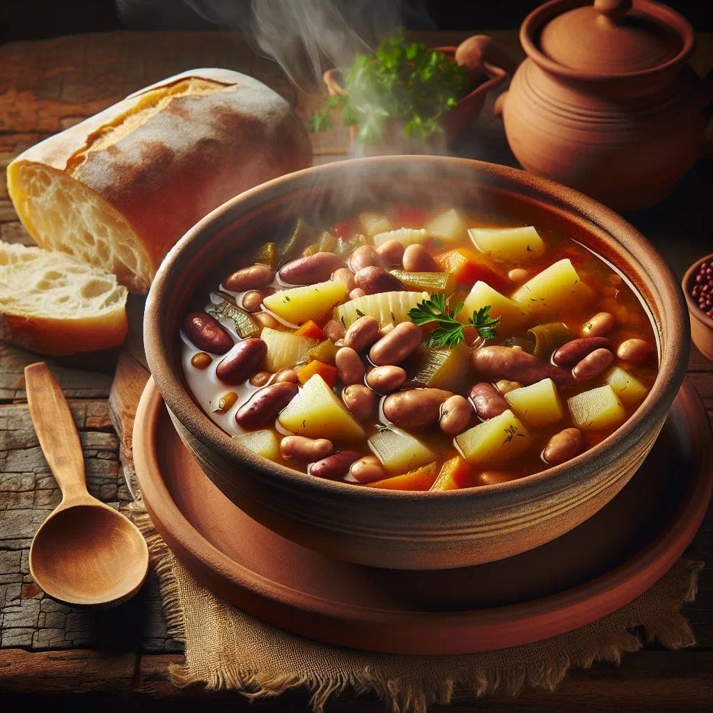 Bowl of Croatian Maneštra od Boba bean soup garnished with fresh parsley