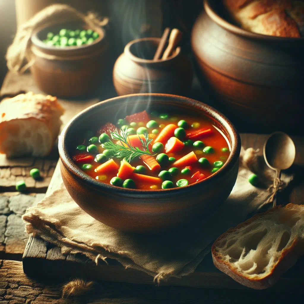 Bowl of Croatian manestra soup with beans, vegetables and parsley