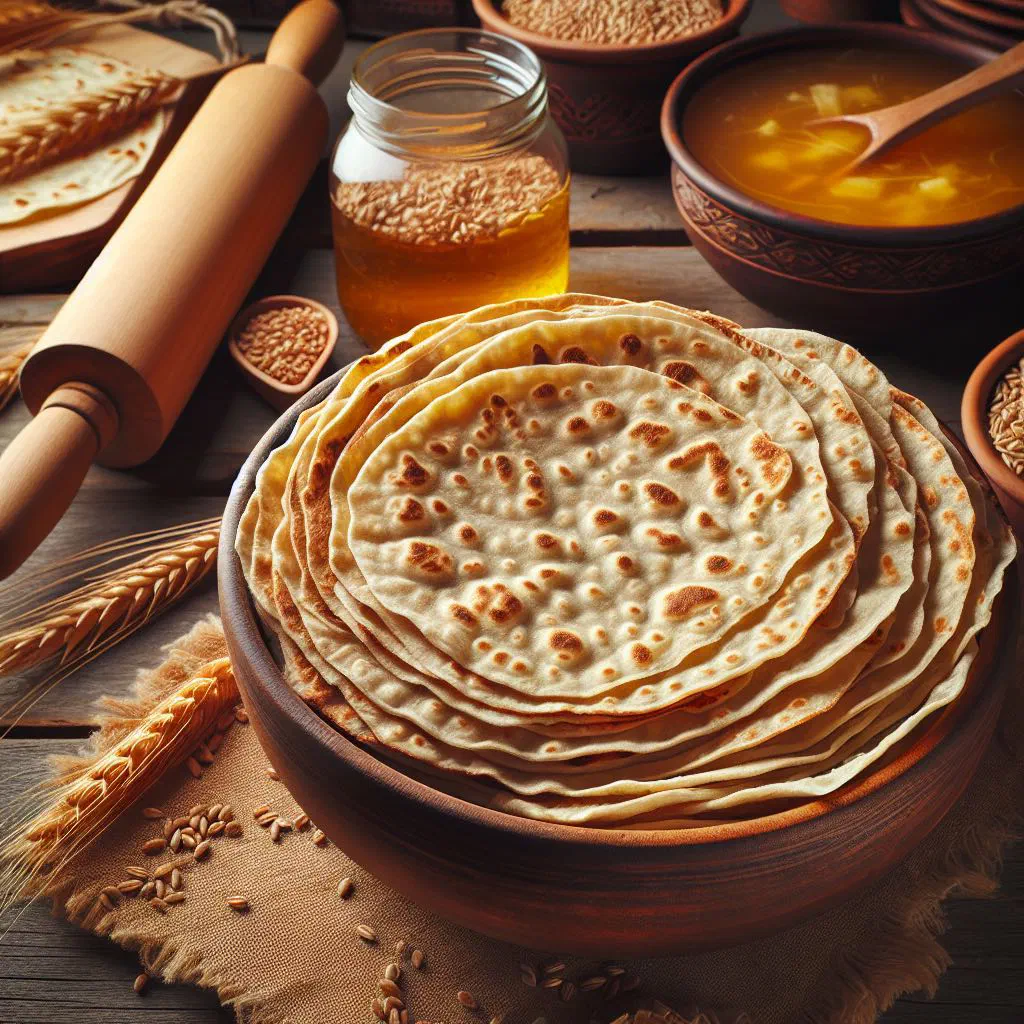 Torn pieces of thin Croatian mlinci flatbread tossed in olive oil