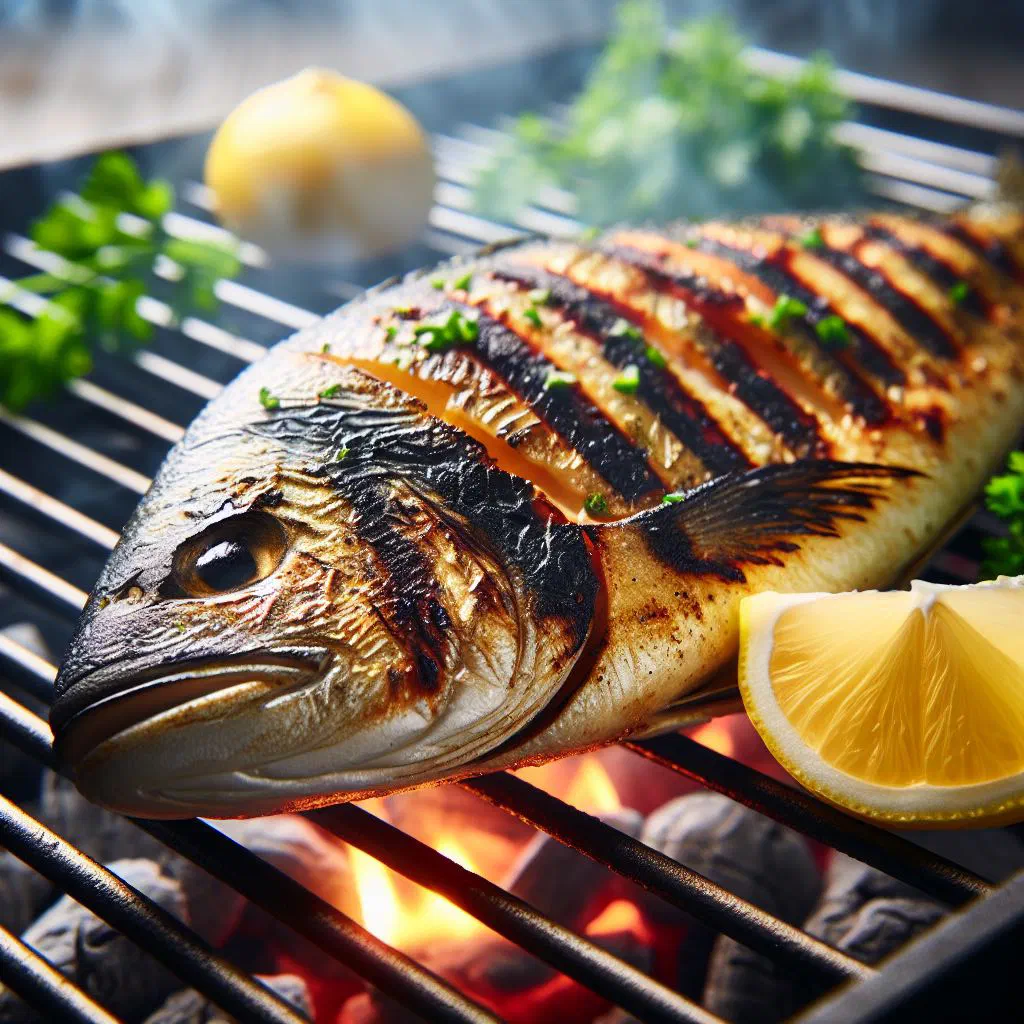 Whole grilled sea bream with rosemary, lemon and olive oil
