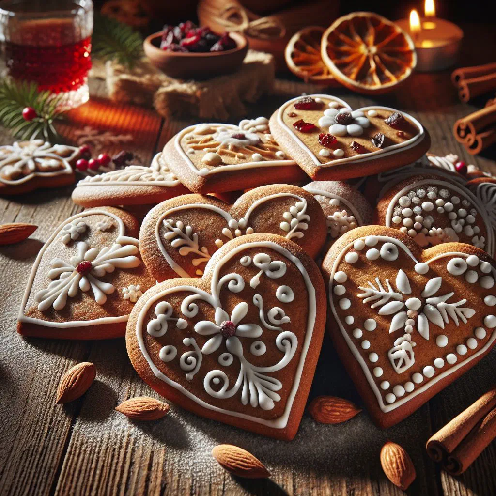 Golden Croatian paprenjaci spiced honey biscuits on a wooden board