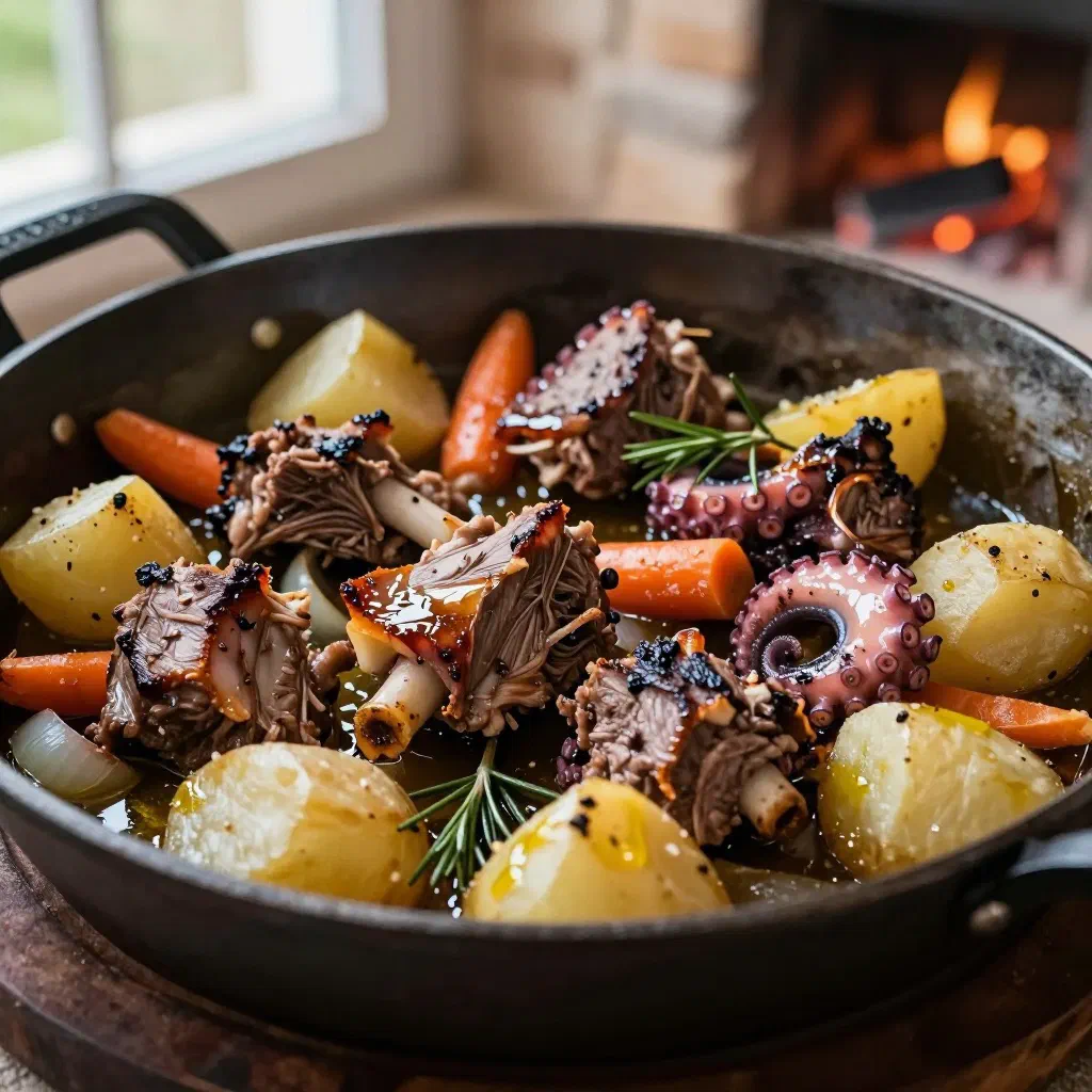 Croatian peka of slow-roasted meat and vegetables under a cast-iron bell