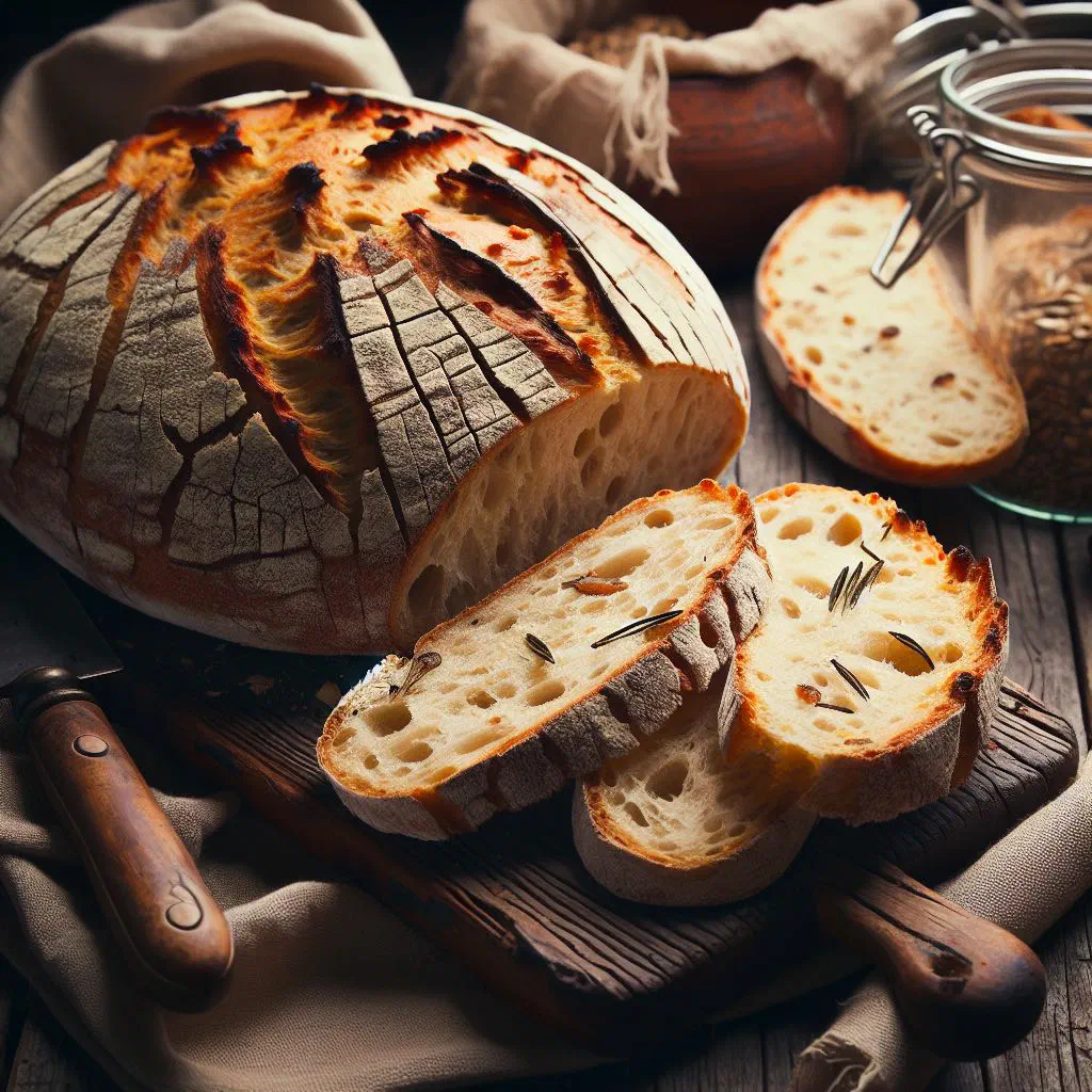 Golden round loaf of Croatian pinca sweet Easter bread
