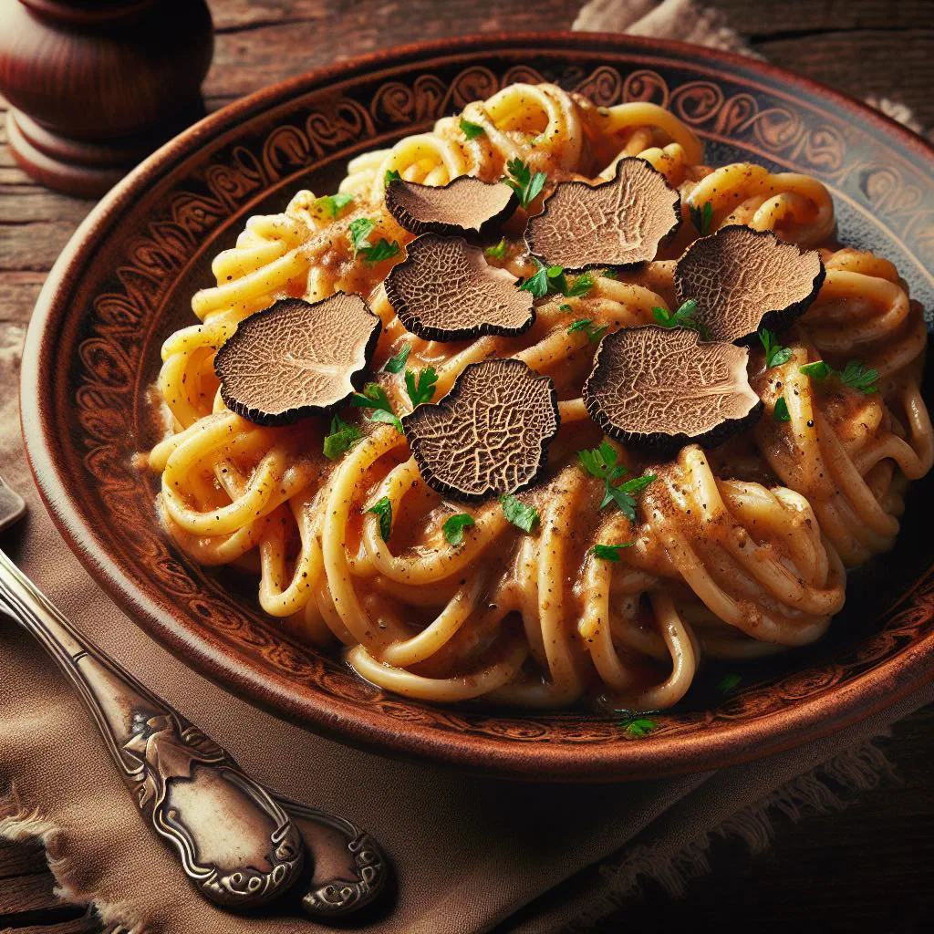 Hand-rolled pljukanci pasta tossed with shaved truffles and parmesan
