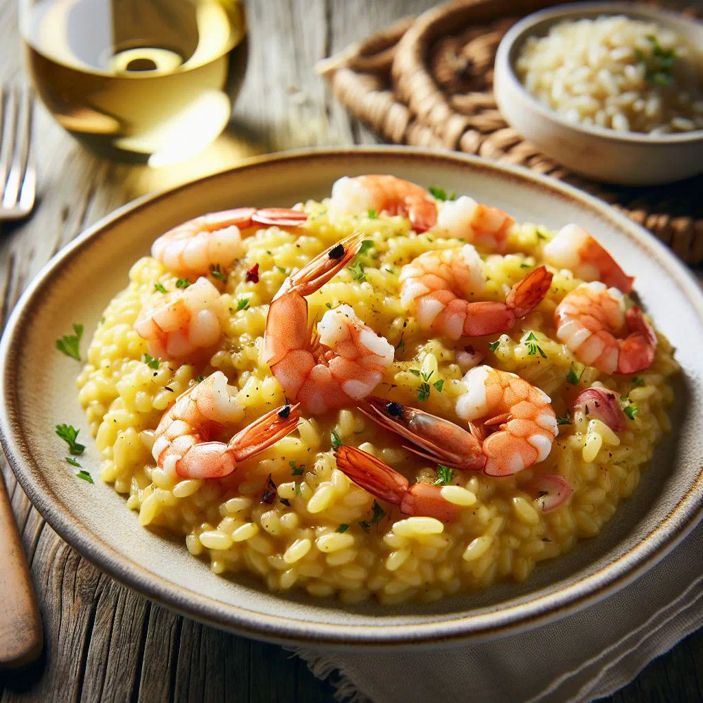 Creamy Croatian prawn risotto garnished with fresh parsley