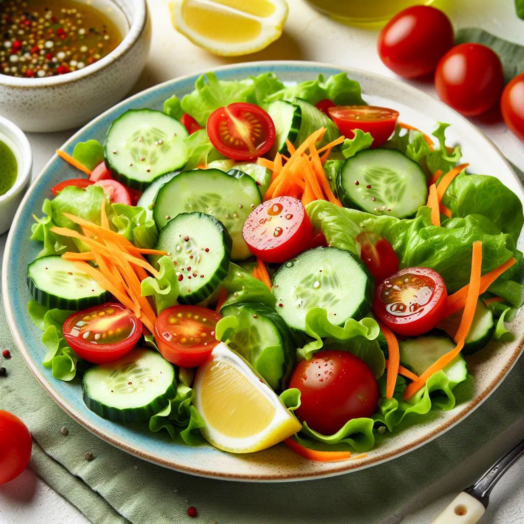 Fresh Croatian spring salad with cucumber, tomatoes and crumbled feta